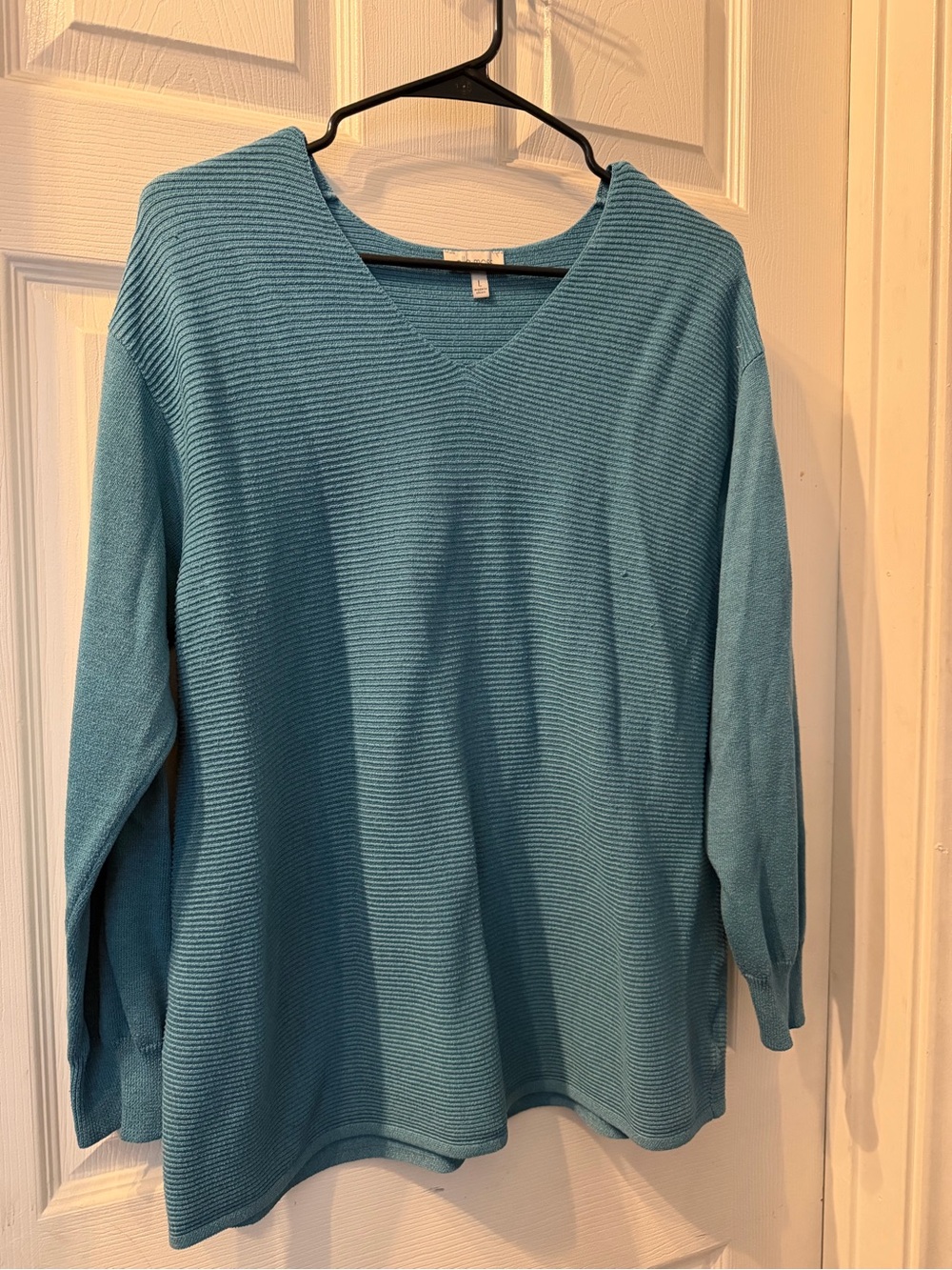 Ella Moss Turquoise V-Neck Ribbed Sweater